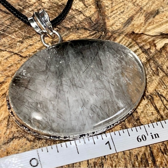 Large Oval Black Rutilated Quartz Pendant 1 7/8”x 1 7/8” - Picture 11 of 12